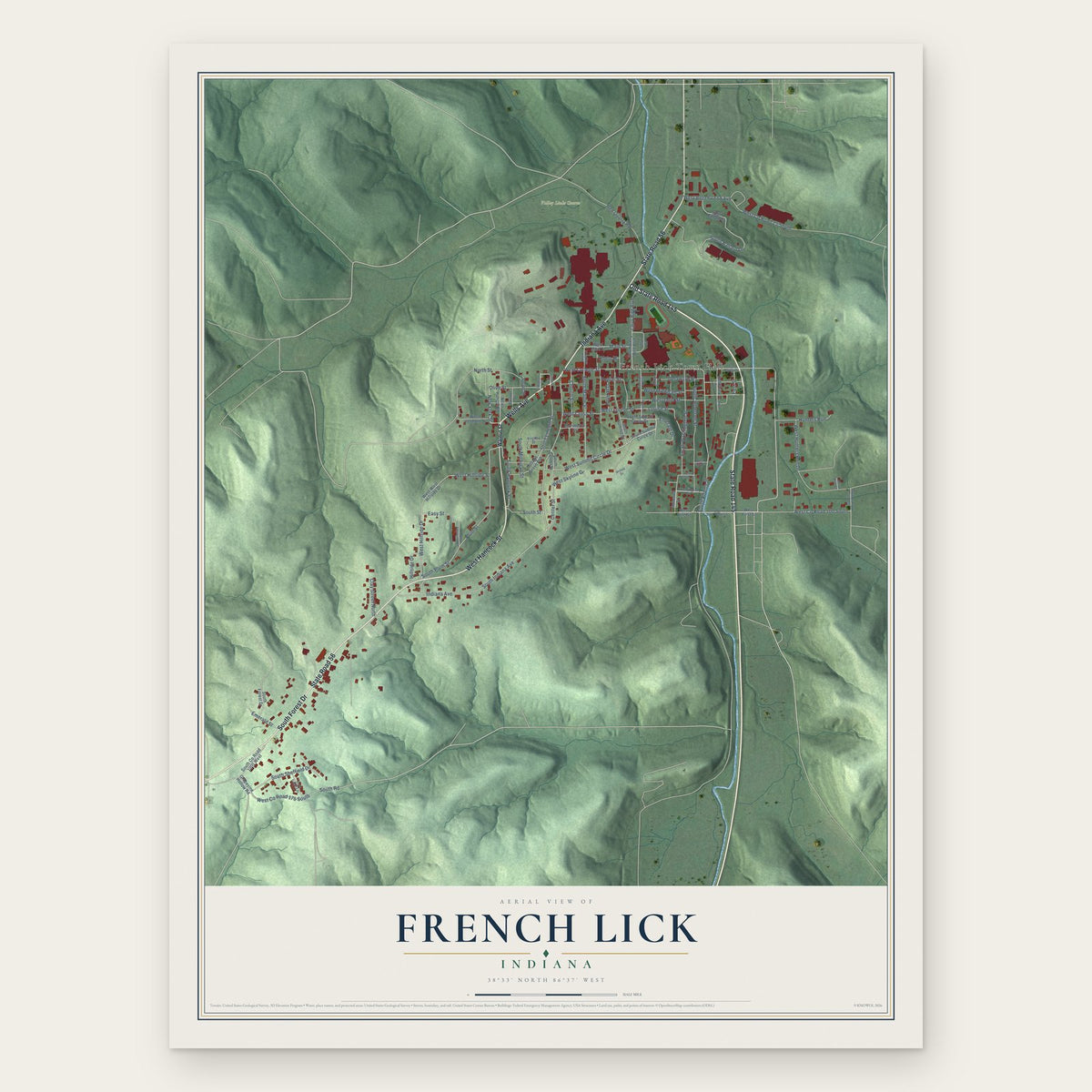 French Lick, Indiana map print, the full design