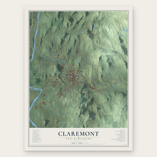 Claremont, New Hampshire map print, the full design