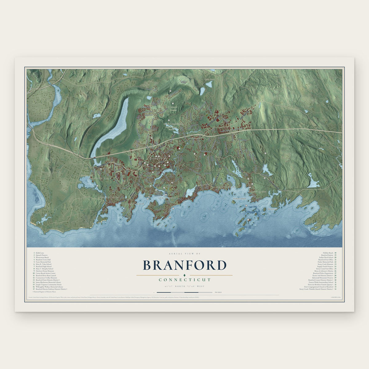 Branford, Connecticut map print, the full design
