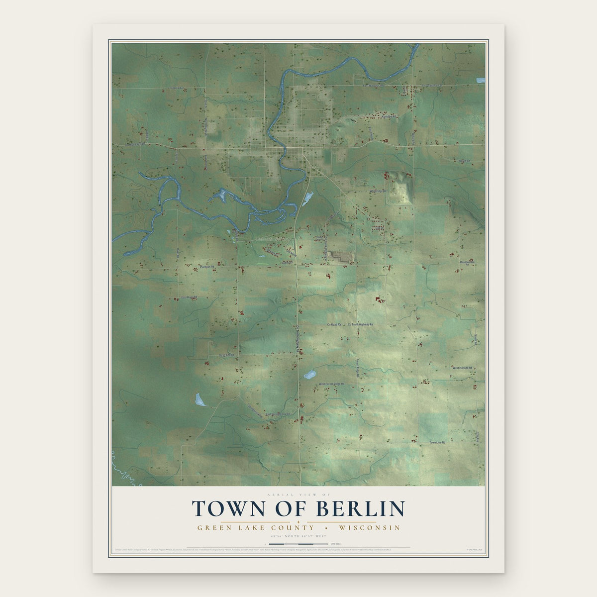 Town of Berlin, Green Lake County, Wisconsin map print, the full design