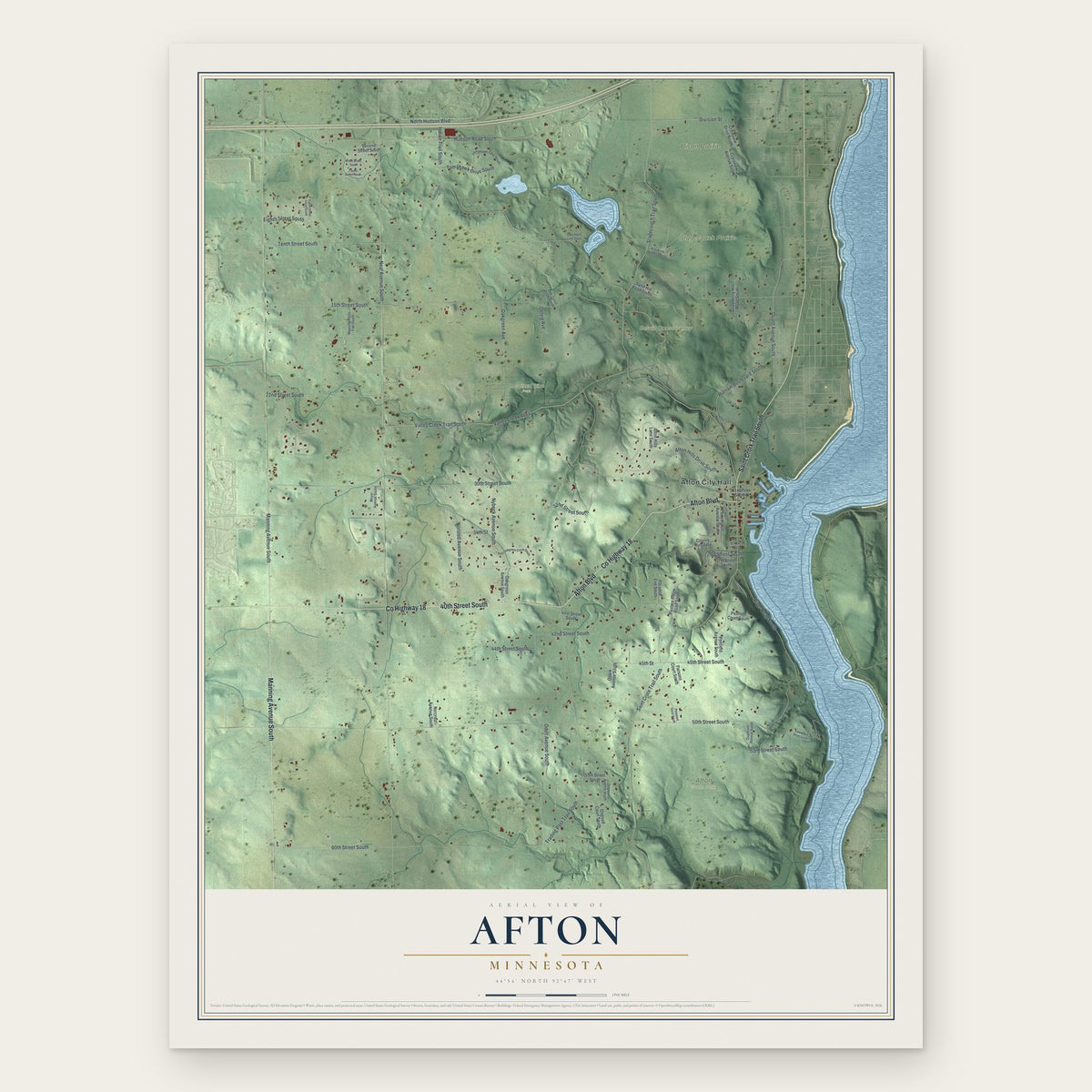 Afton, Minnesota map print, the full design