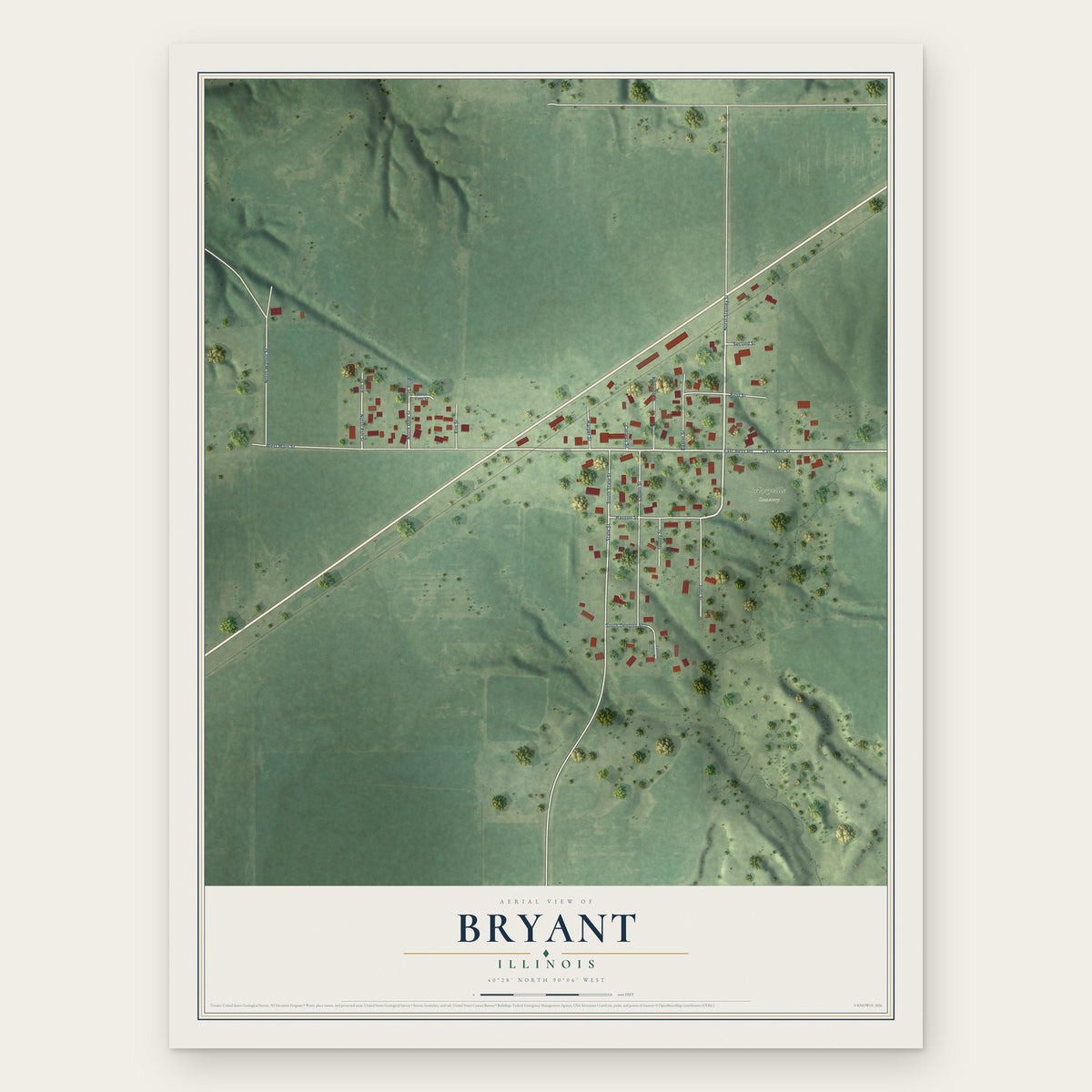 Bryant, Illinois map print, the full design