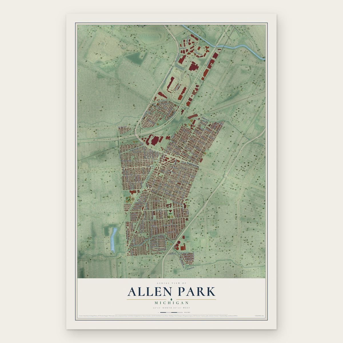Allen Park, Michigan map print, the full design
