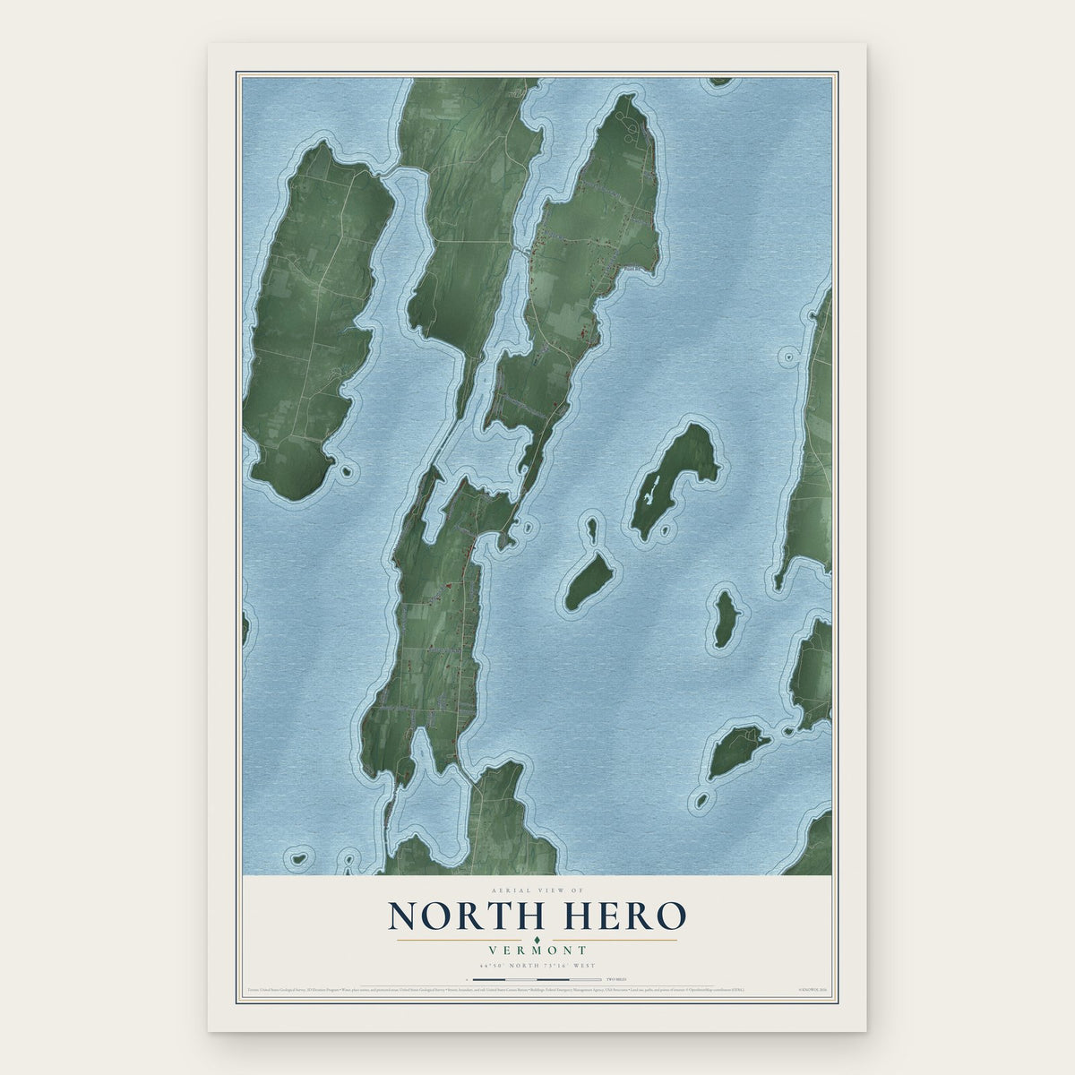 North Hero, Vermont map print, the full design