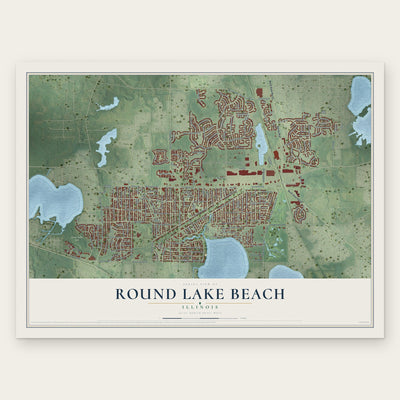 Round Lake Beach, Illinois map print, the full design