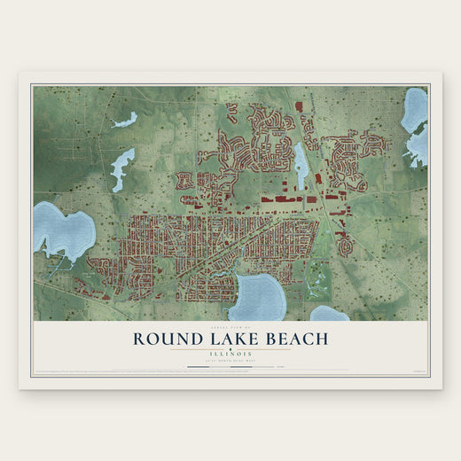 Round Lake Beach, Illinois map print, the full design