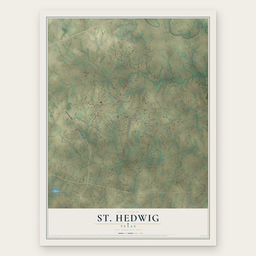 St. Hedwig, Texas map print, the full design