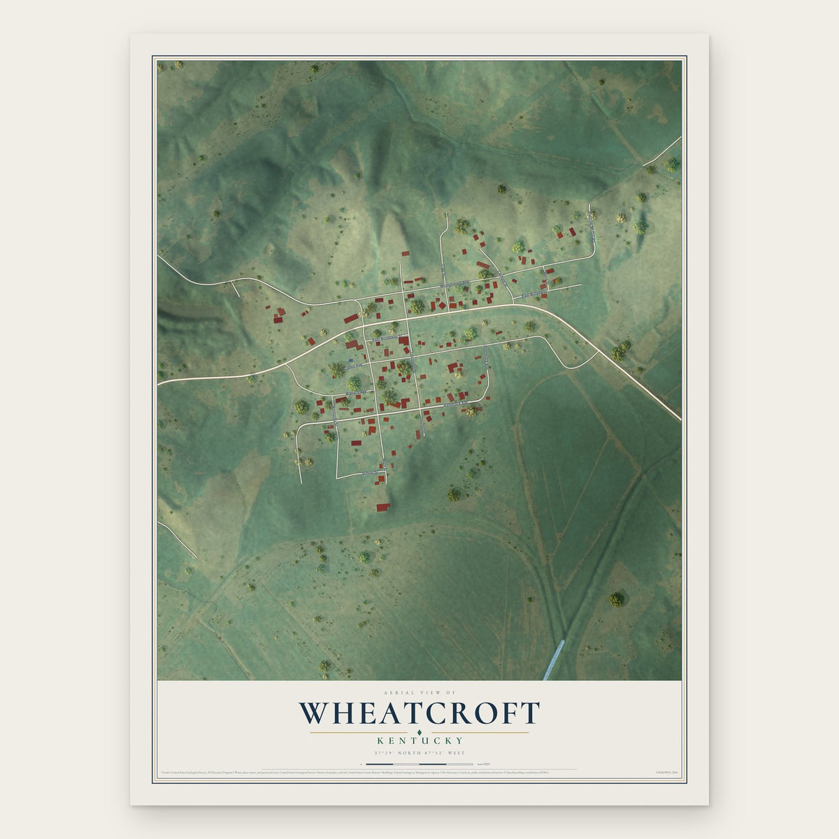 Wheatcroft, Kentucky map print, the full design