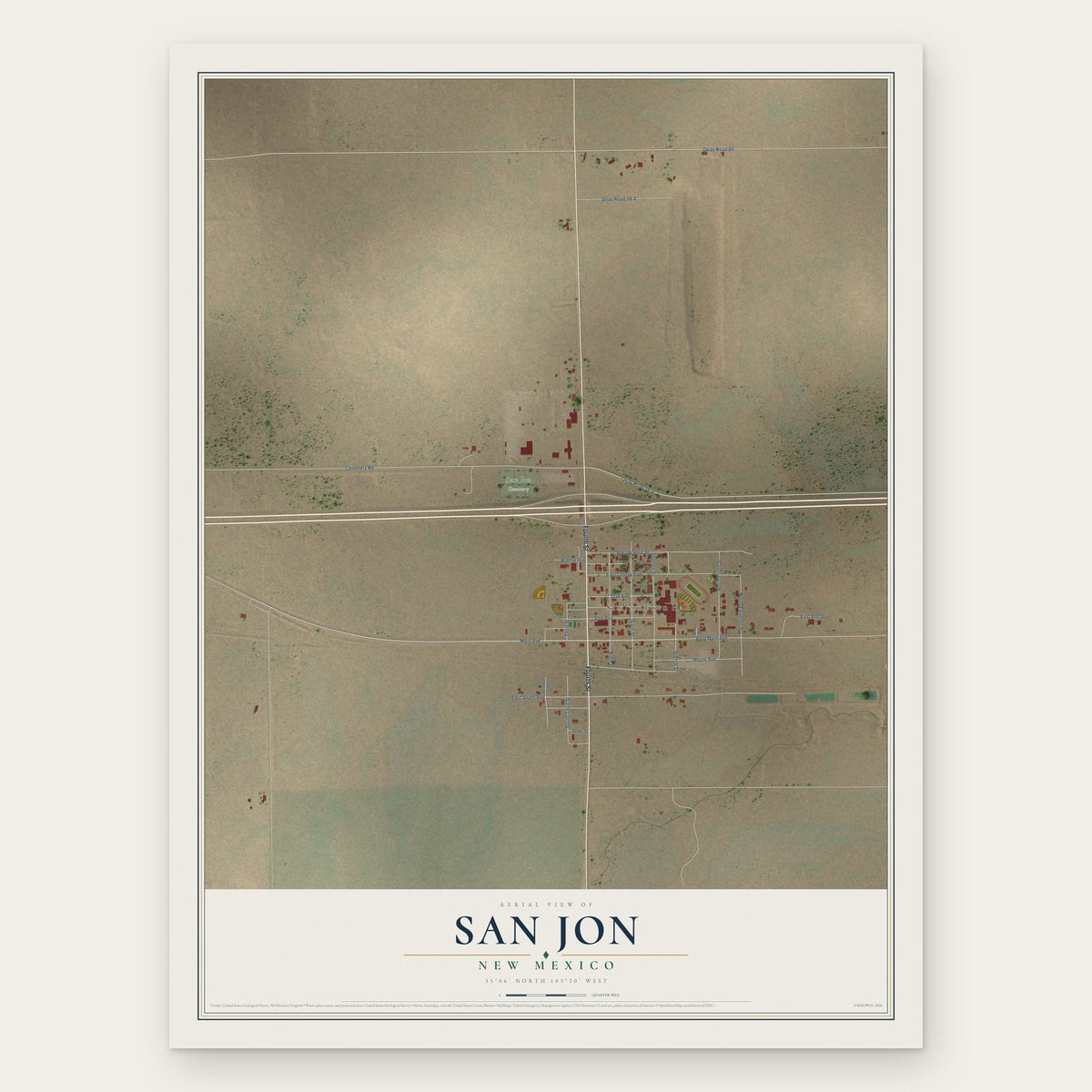 San Jon, New Mexico map print, the full design