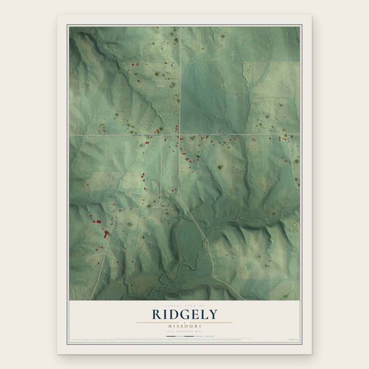 Ridgely, Missouri map print, the full design