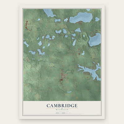 Cambridge, Michigan map print, the full design