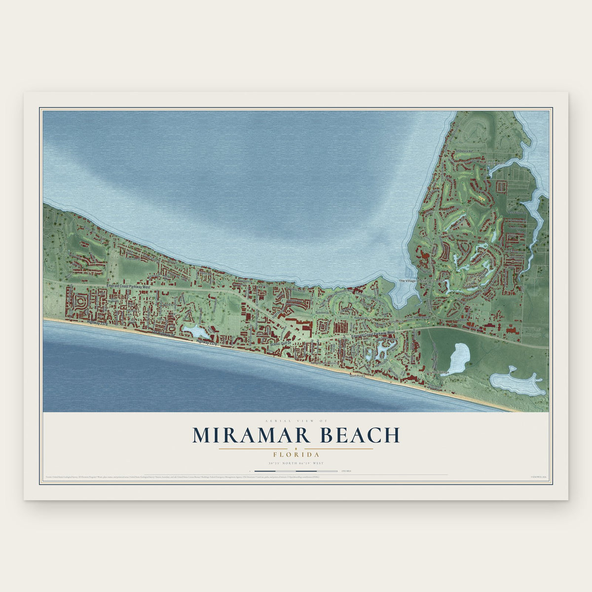 Miramar Beach, Florida map print, the full design