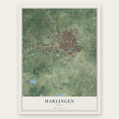 Harlingen, Texas map print, the full design