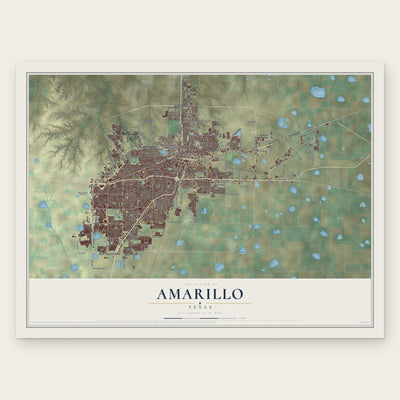 Amarillo, Texas map print, the full design
