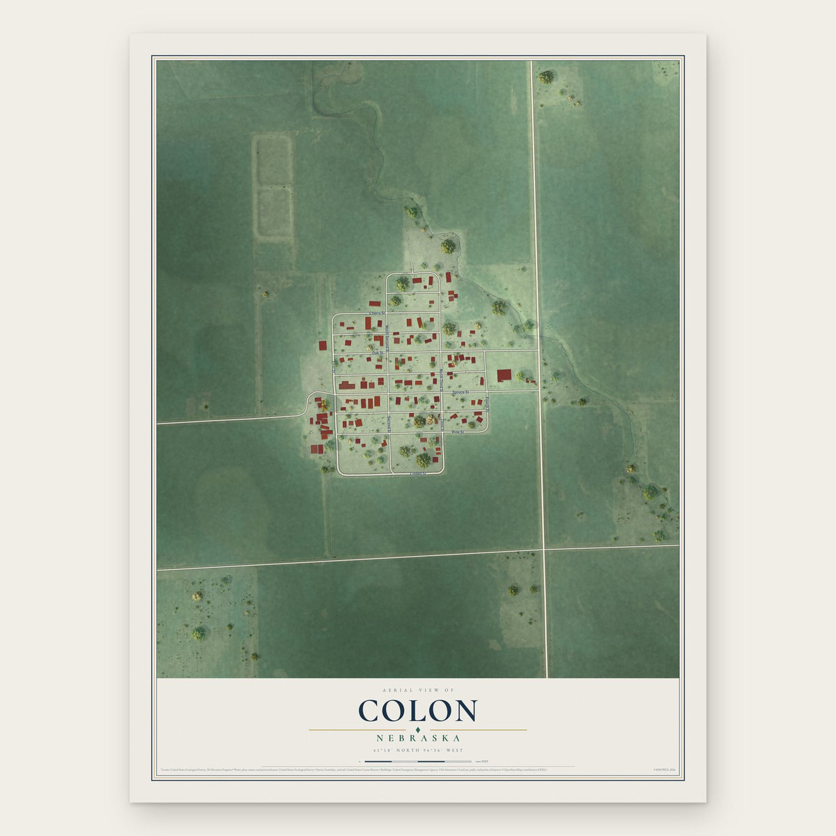 Colon, Nebraska map print, the full design
