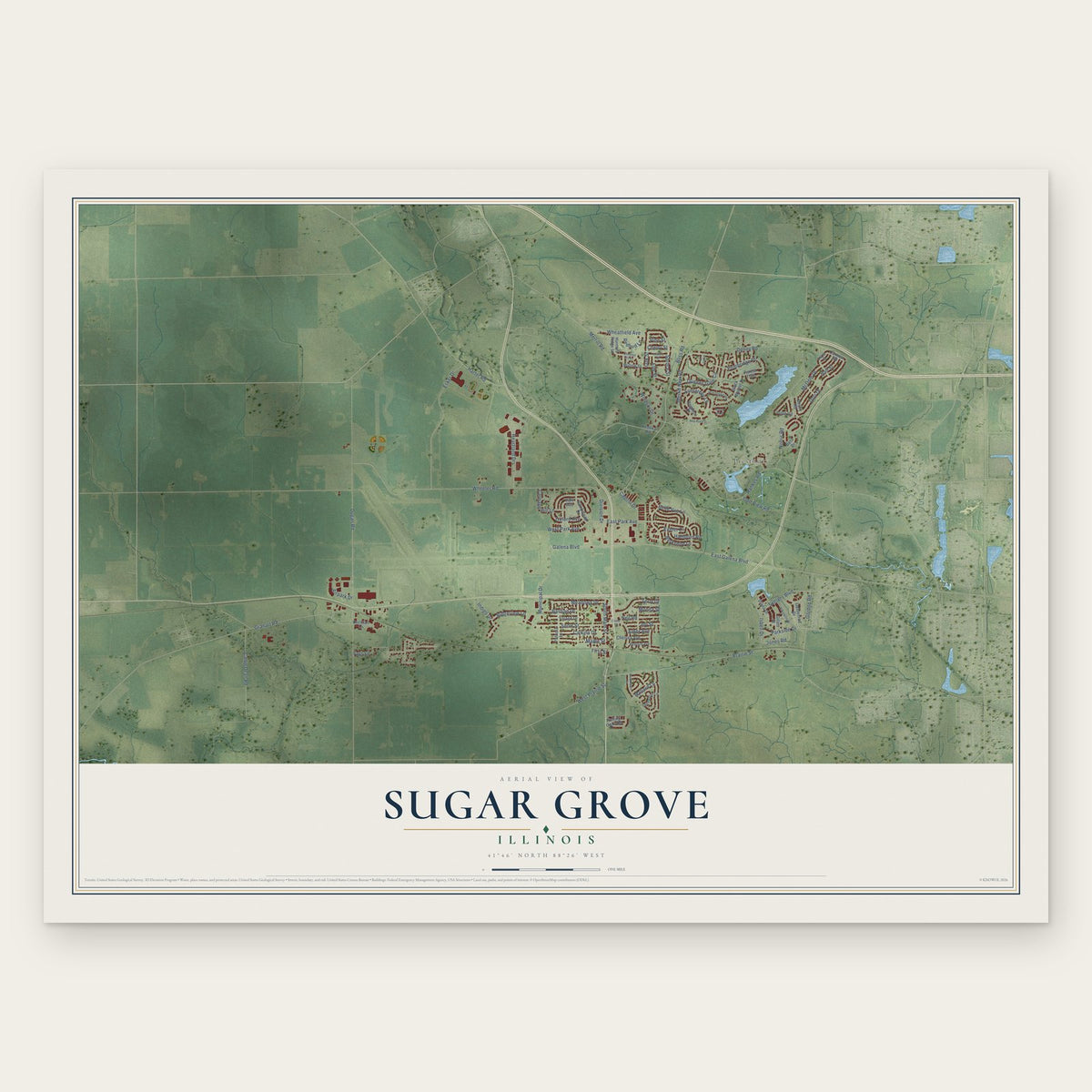 Sugar Grove, Illinois map print, the full design