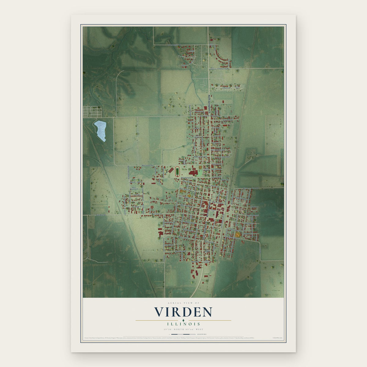 Virden, Illinois map print, the full design