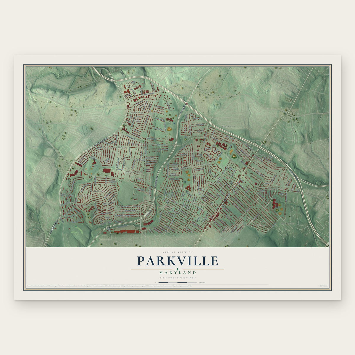 Parkville, Maryland map print, the full design
