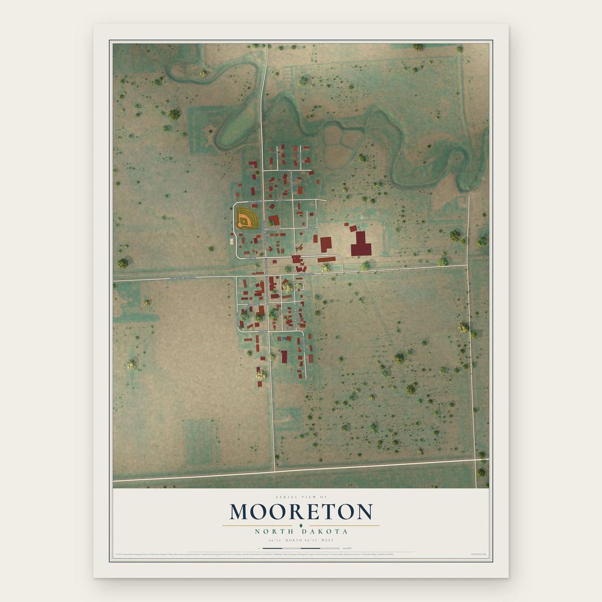 Mooreton, North Dakota map print, the full design