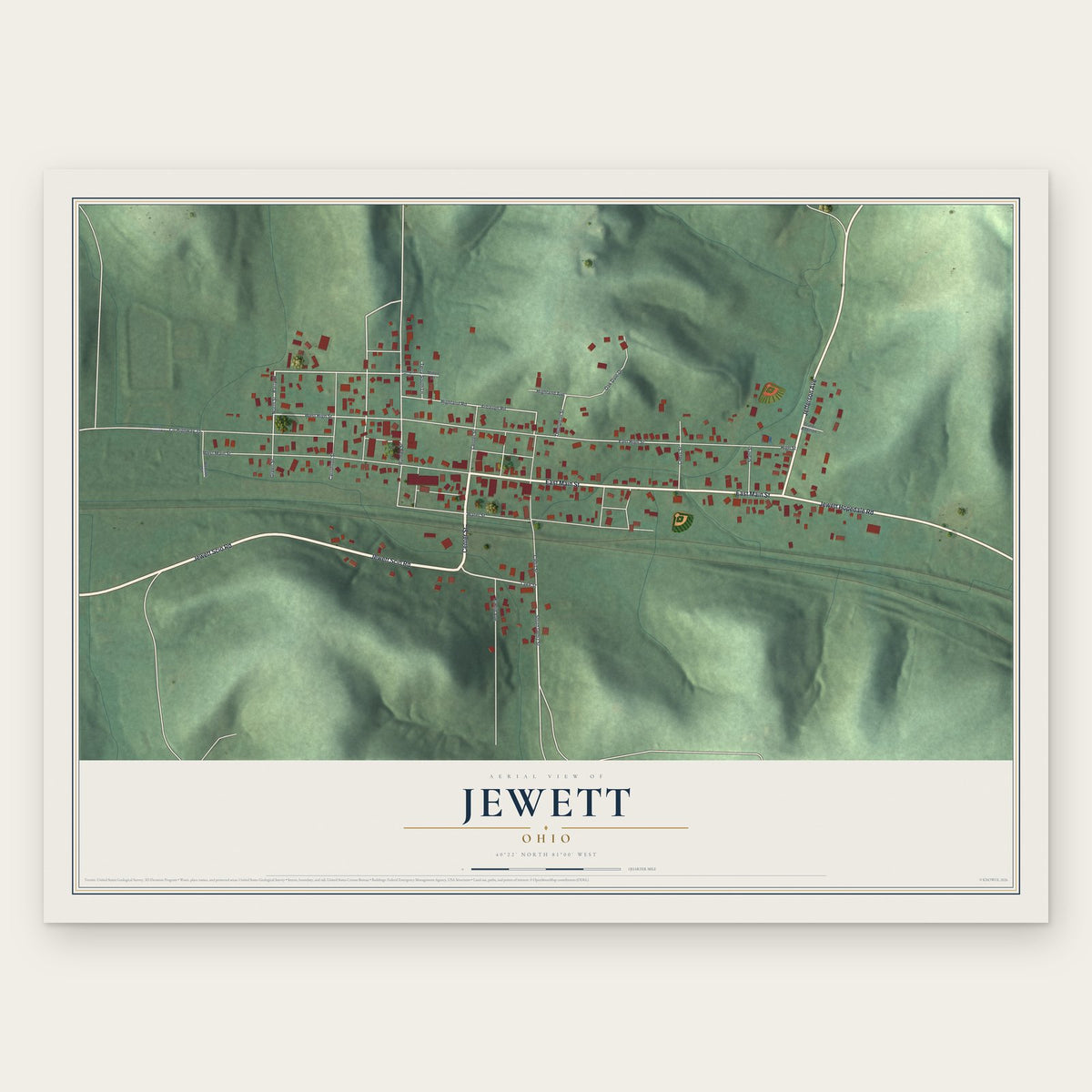 Jewett, Ohio map print, the full design