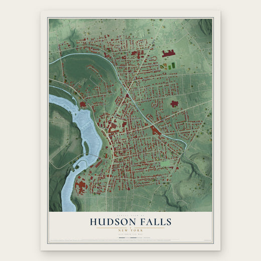 Hudson Falls, New York map print, the full design