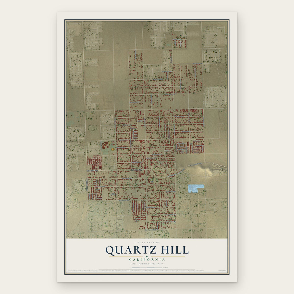 Quartz Hill, California map print, the full design