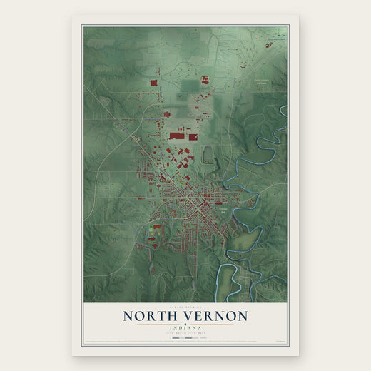 North Vernon, Indiana map print, the full design