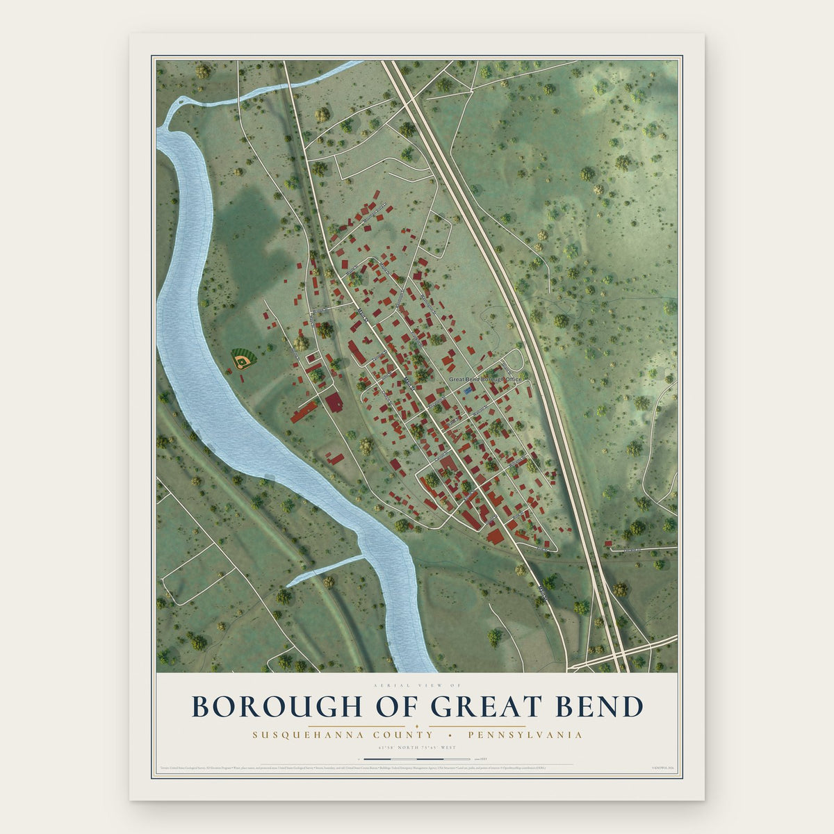 Borough of Great Bend, Susquehanna County, Pennsylvania map print, the full design