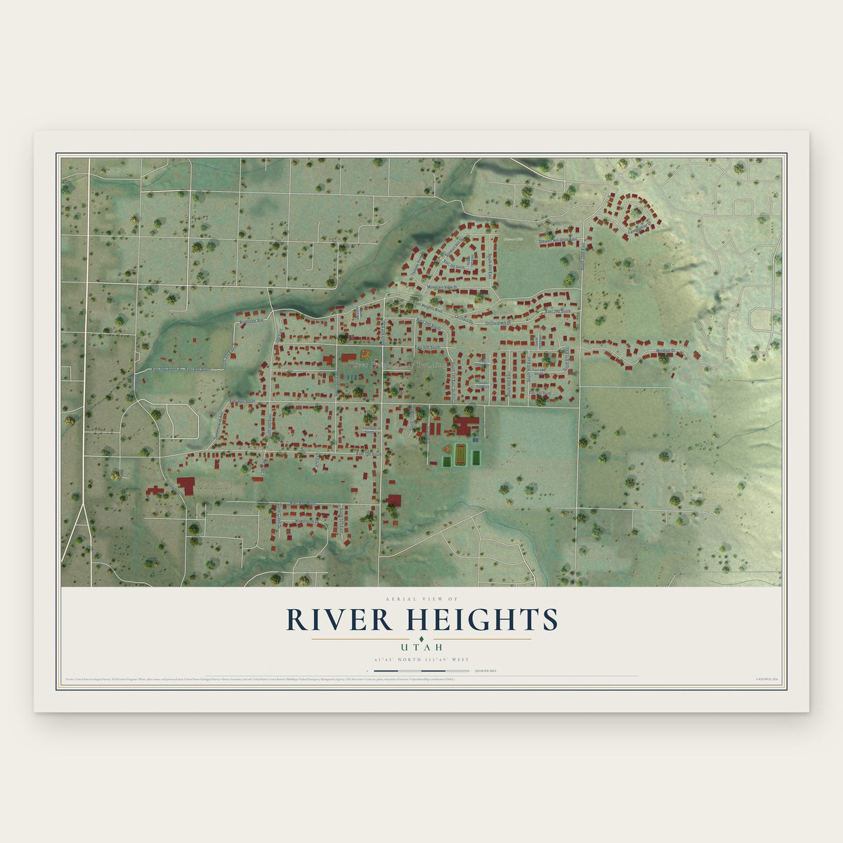 River Heights, Utah map print, the full design