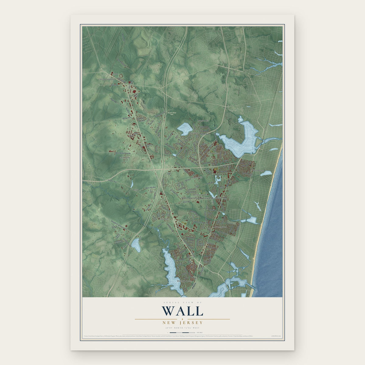 Wall, New Jersey map print, the full design