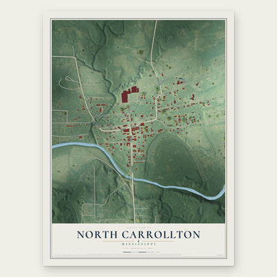 North Carrollton, Mississippi map print, the full design