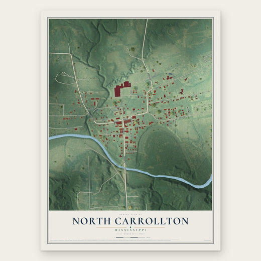 North Carrollton, Mississippi map print, the full design