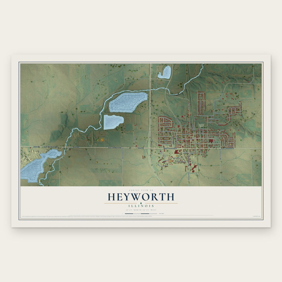 Heyworth, Illinois map print, the full design