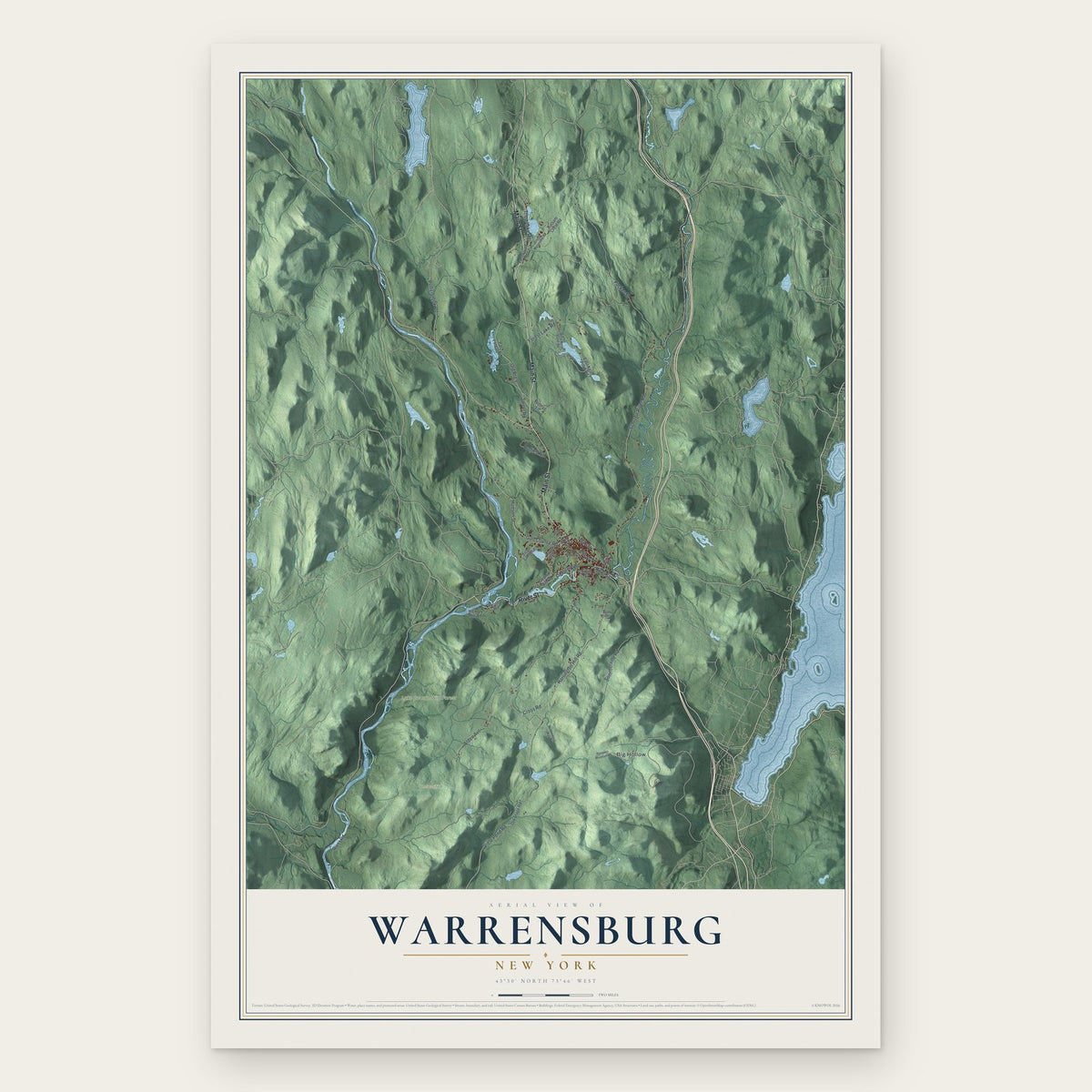 Warrensburg, New York map print, the full design