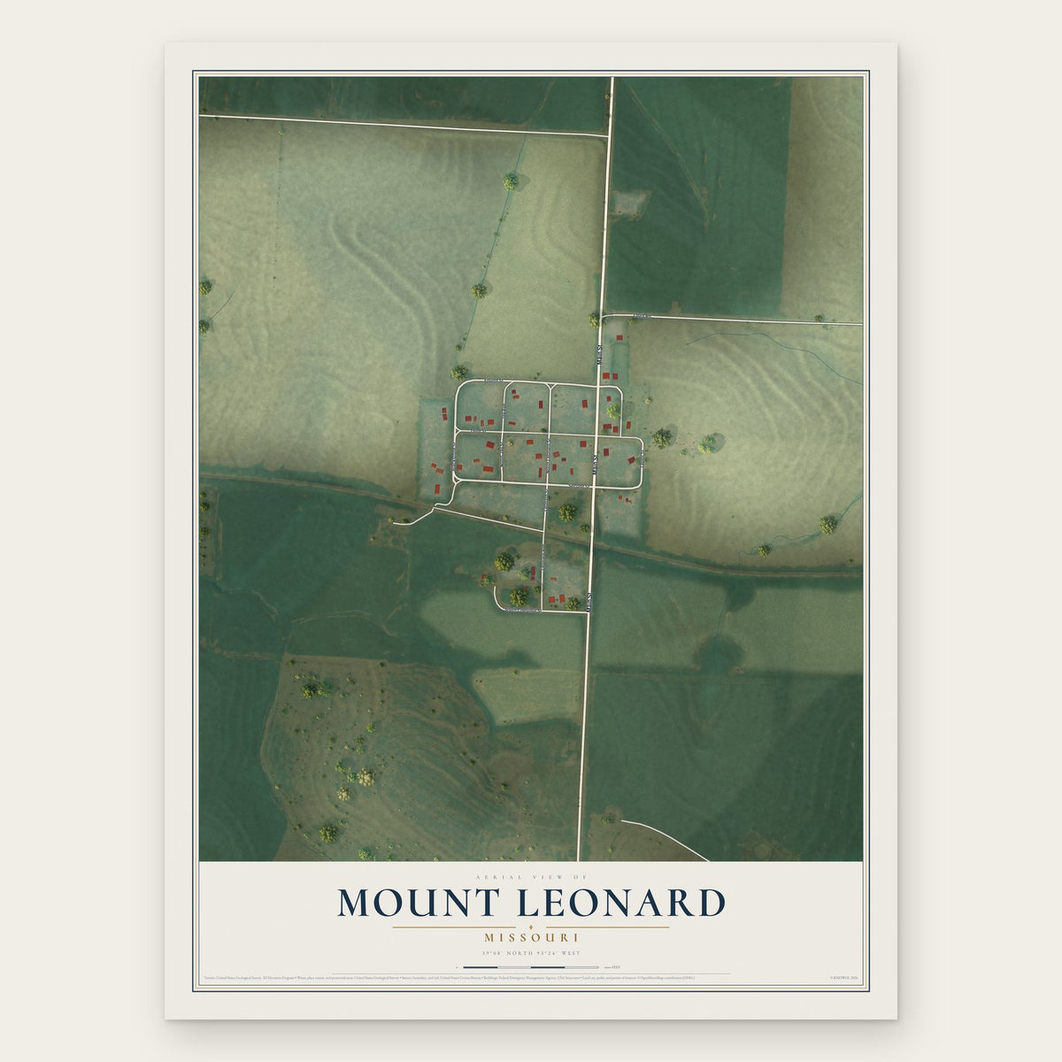Mount Leonard, Missouri map print, the full design