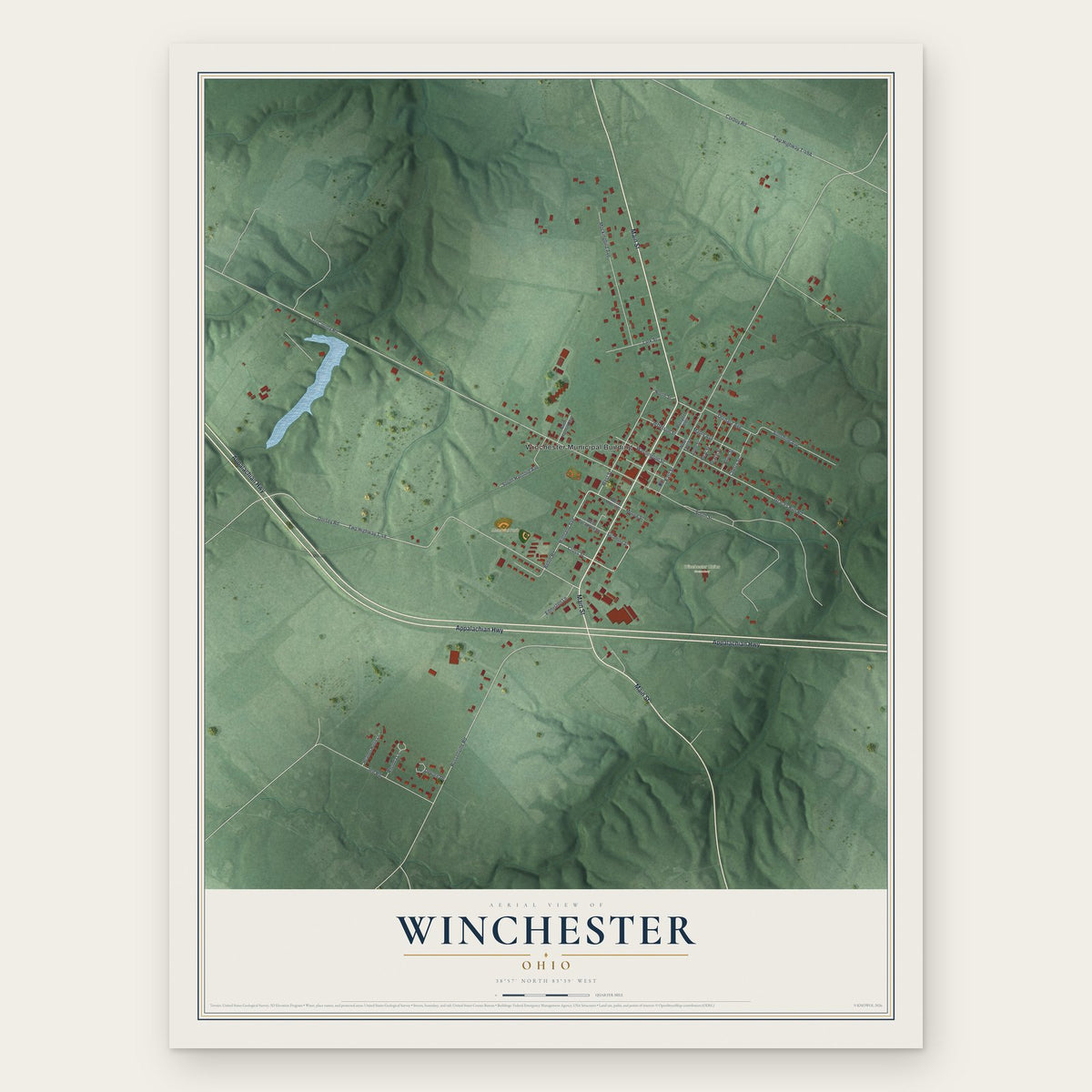 Winchester, Ohio map print, the full design