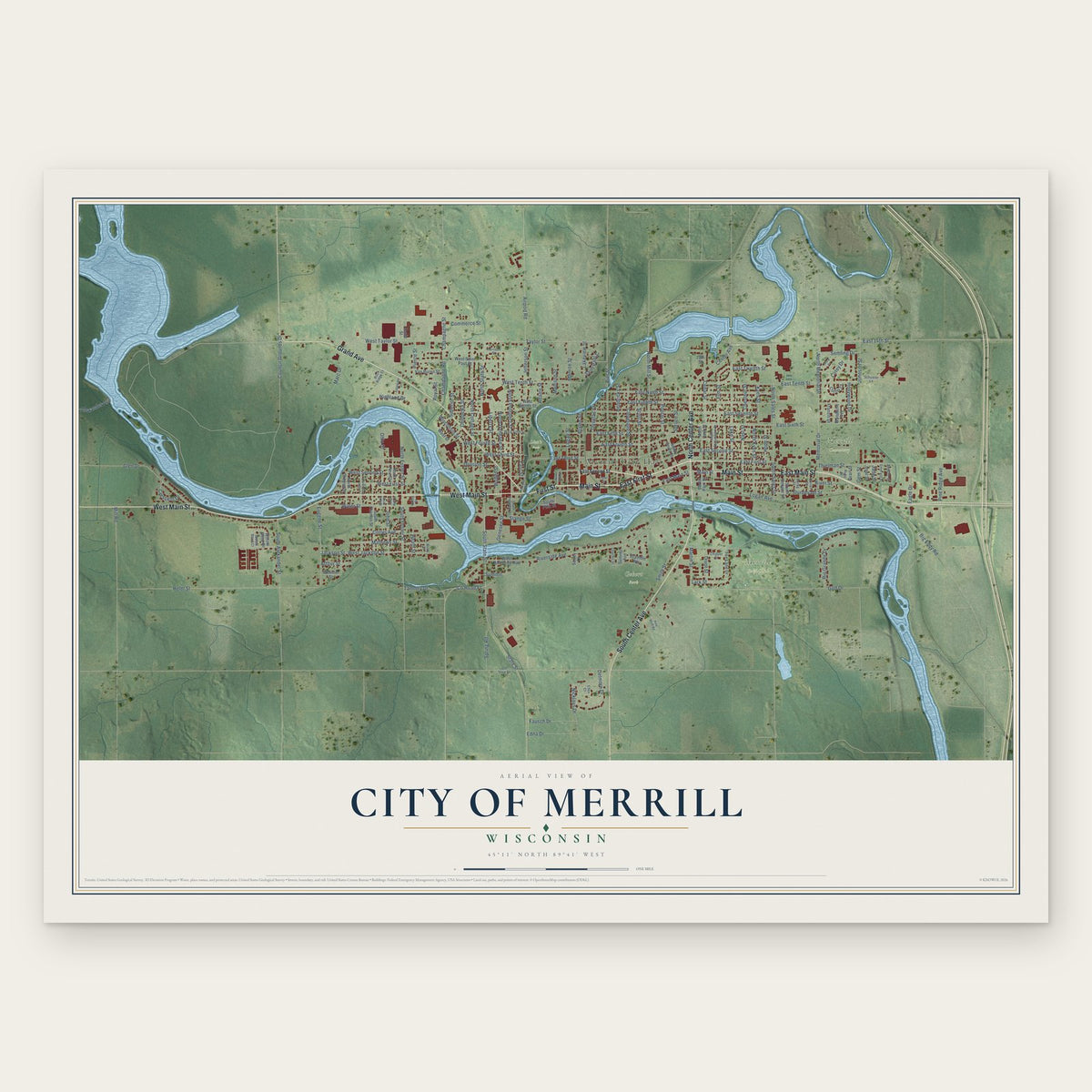 Merrill, Wisconsin map print, the full design