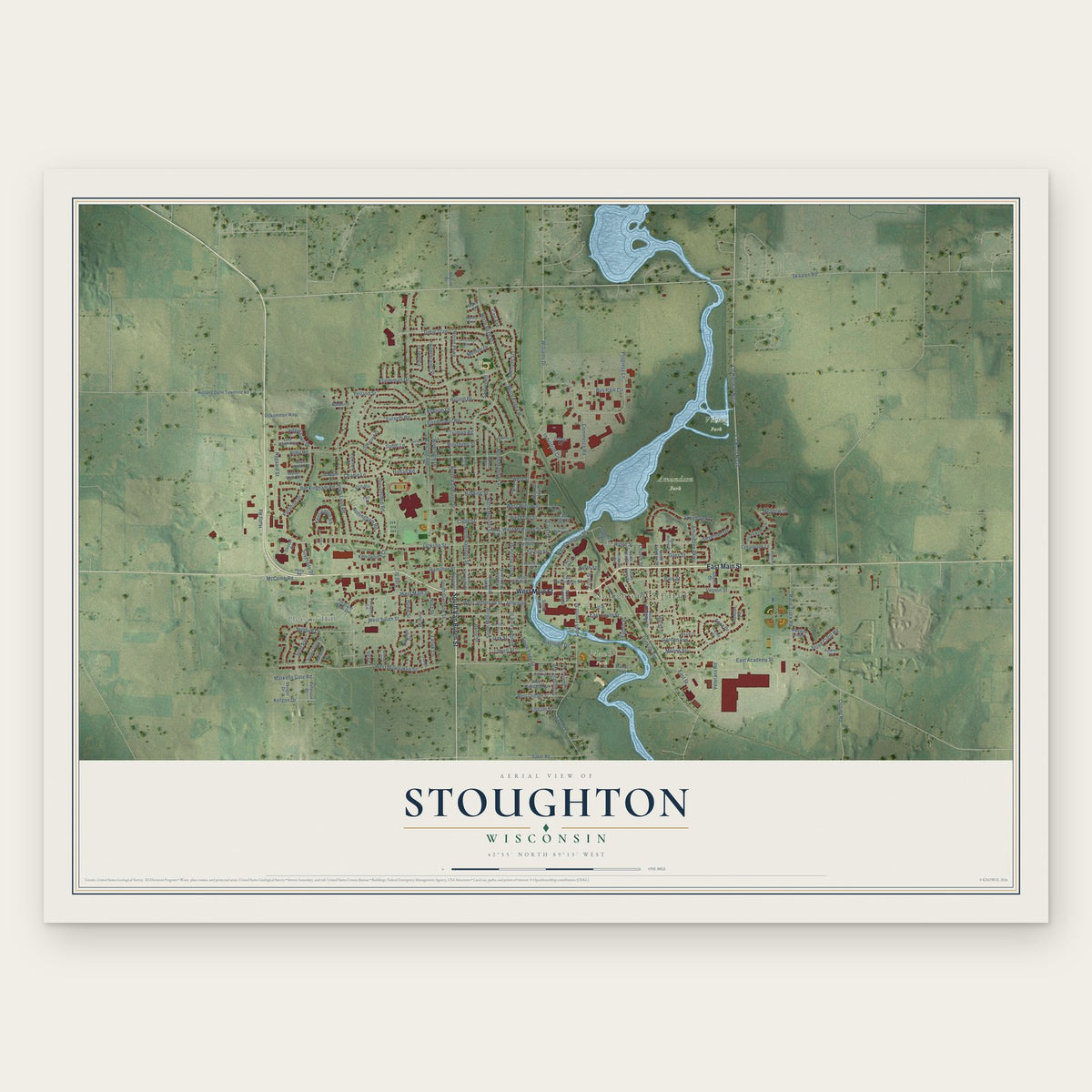 Stoughton, Wisconsin map print, the full design