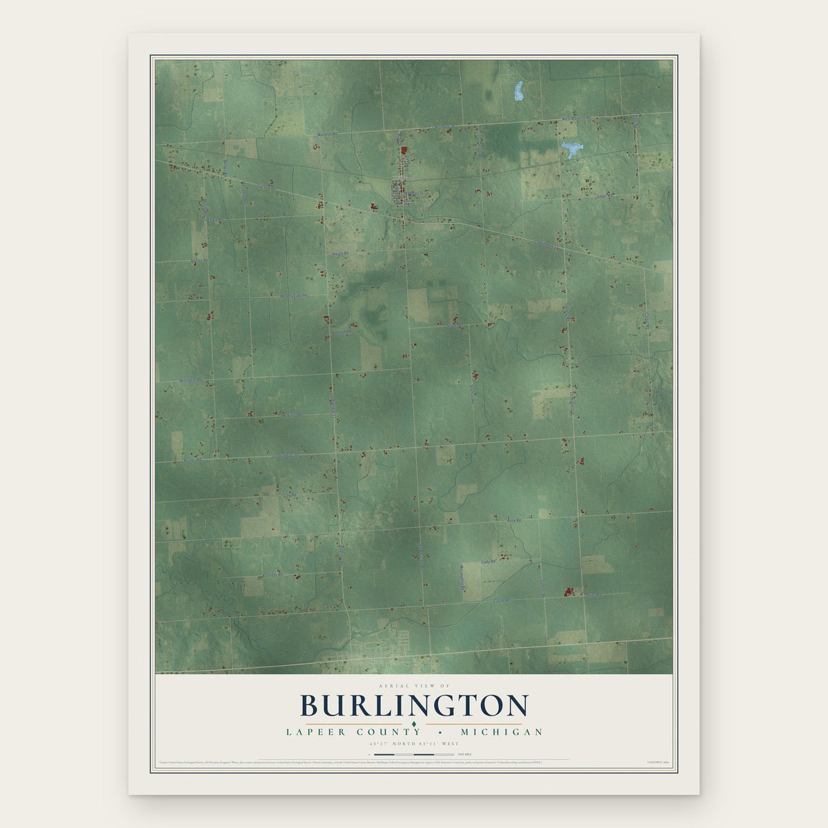Burlington, Lapeer County, Michigan map print, the full design