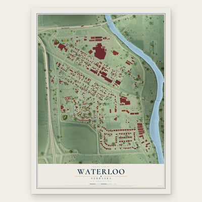Waterloo, Nebraska map print, the full design