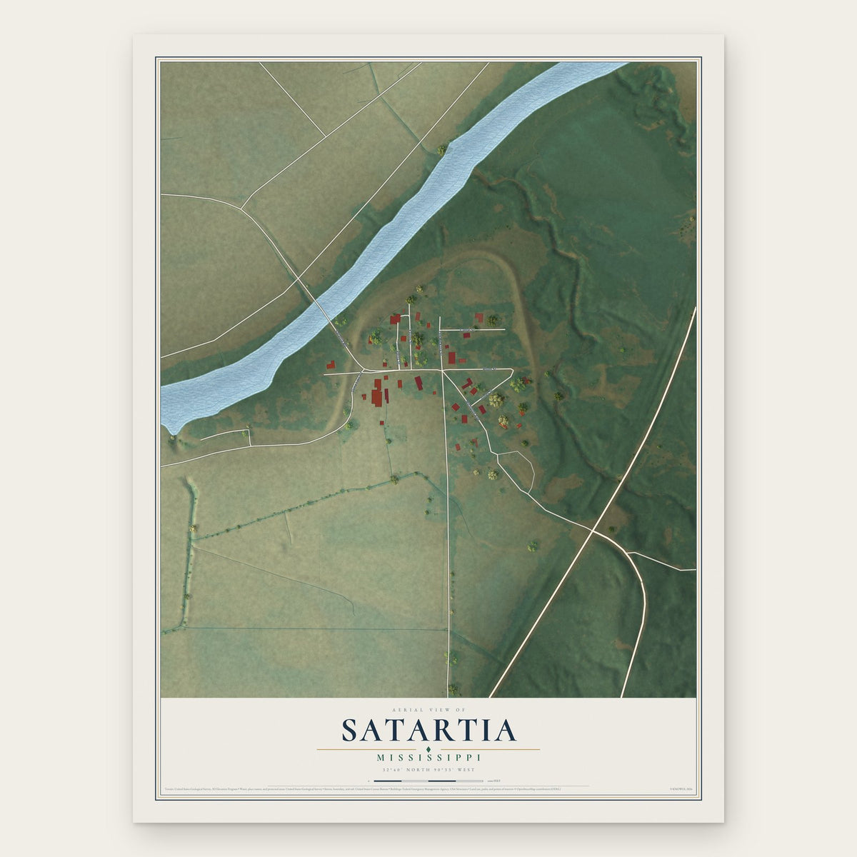 Satartia, Mississippi map print, the full design