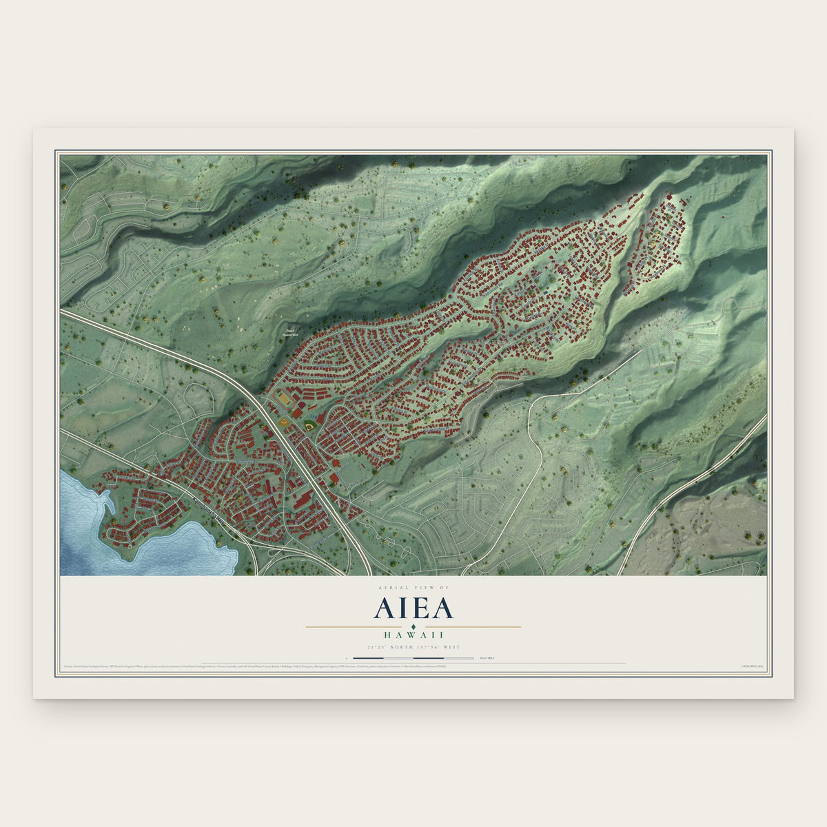Aiea, Hawaii map print, the full design