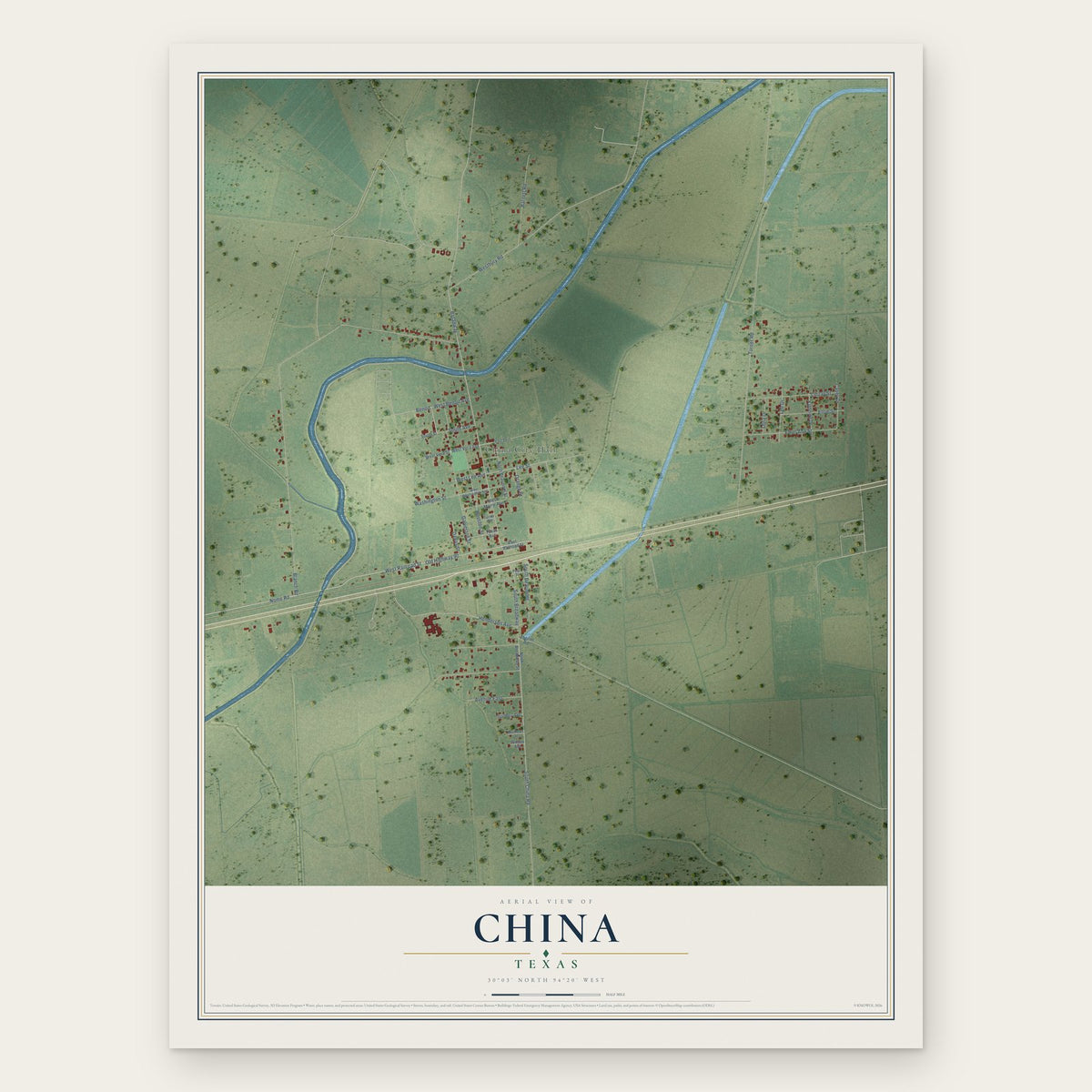 China, Texas map print, the full design