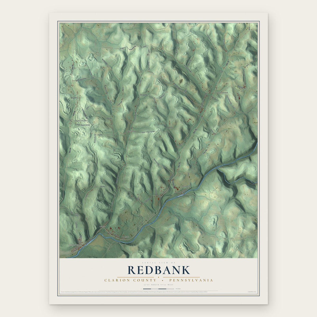 Redbank, Clarion County, Pennsylvania map print, the full design