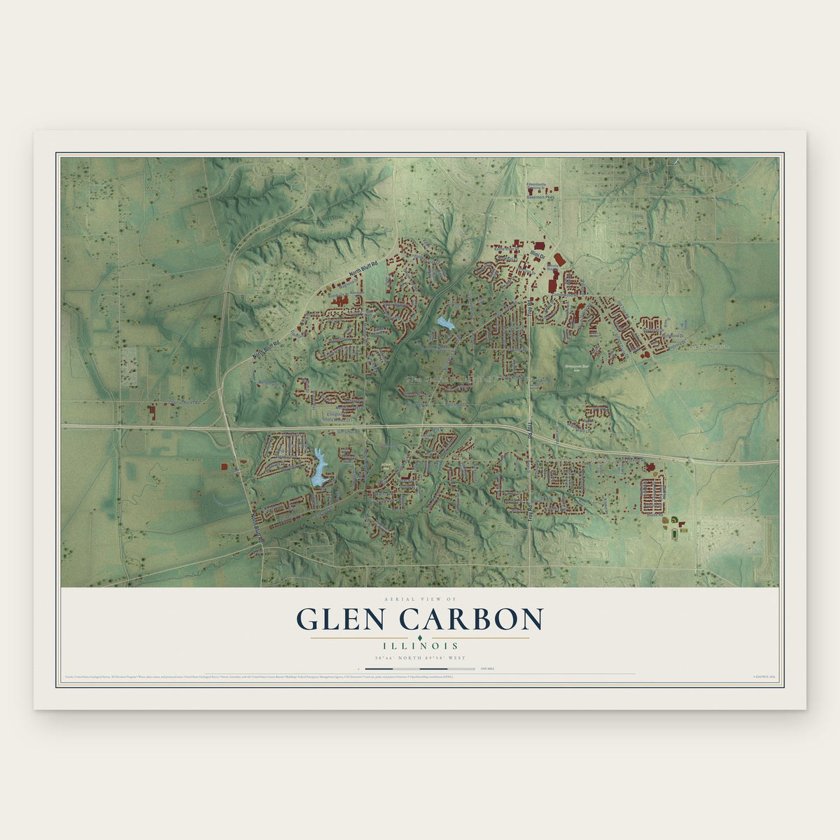 Glen Carbon, Illinois map print, the full design