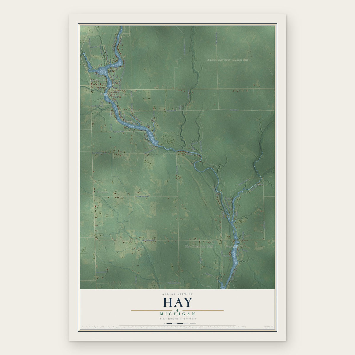Hay, Michigan map print, the full design
