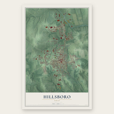Hillsboro, Ohio map print, the full design