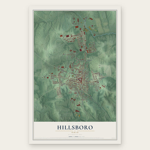 Hillsboro, Ohio map print, the full design