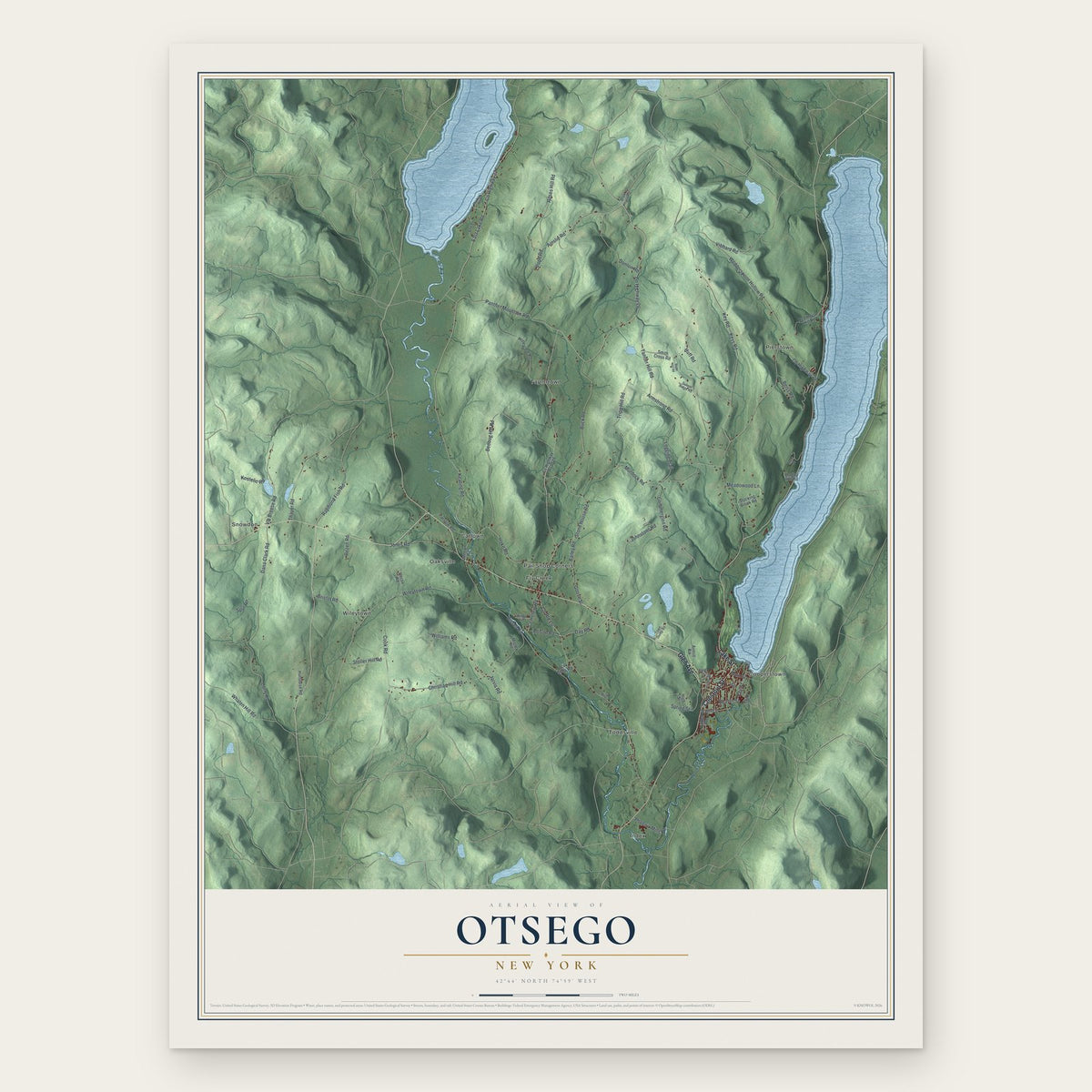 Otsego, New York map print, the full design