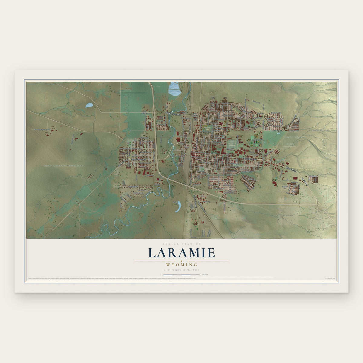 Laramie, Wyoming map print, the full design